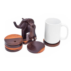 Elephant Handcrafted Wooden Coasters Set